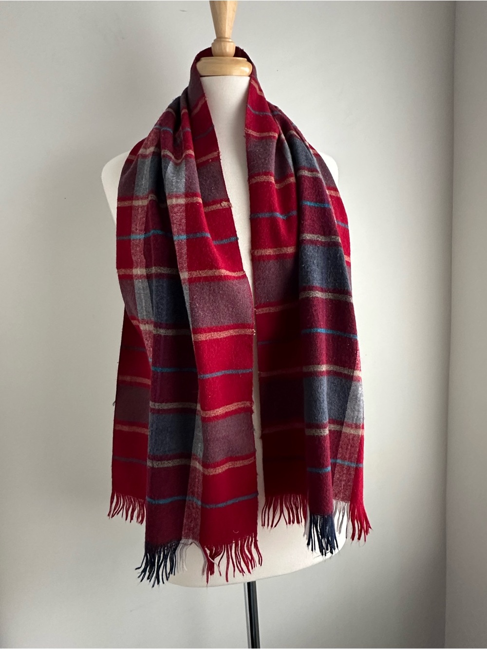Plaid Red and Gray Scarf 58” X 12”